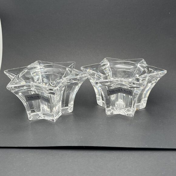 2 Vtg Villeroy & Boch Germany Lg Glass Star Votive Candle Holders Lucca 4.75" - Picture 8 of 16